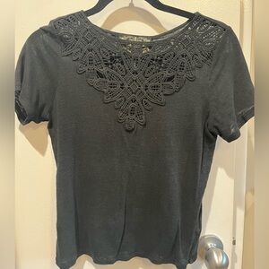 Anthropologie Black Lace Women's Short Sleeve Top with front details